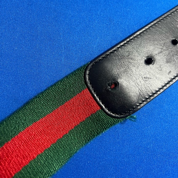 Gucci Web Green & Red Signature Stripe Canvas GG Buckle Belt (411924) 80/32 - Picture 6 of 8